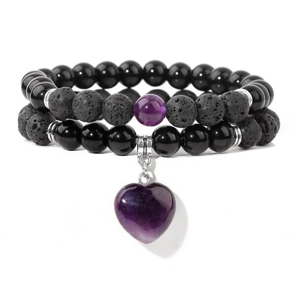 Natural Amethyst Heart Charm Bracelets