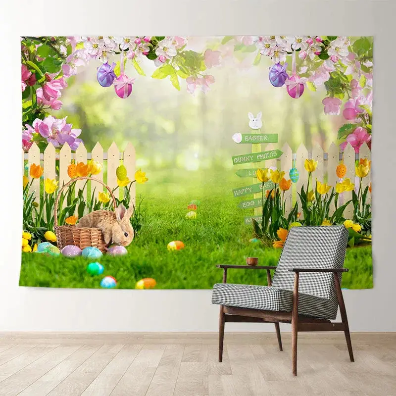 Aperturee Colorful Egg Hunter Spring Happy Easter Backdrop