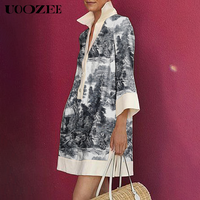 UOOZEE Women's 100% Polyester Long Sleeve Loose Printed Lapel Mini Dress Shirt Dress Summer Casual, Vacation Daily Multi-Occa...