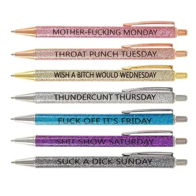 Letter Pattern Glitter Ballpoint Pen Set, 7 Counts/set Fun Monday to Sunday Pen Set, Office Supplies, Funny Gift for Classmat...