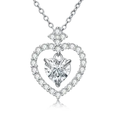 14K White Gold Moissanite Heart Pendant Necklace