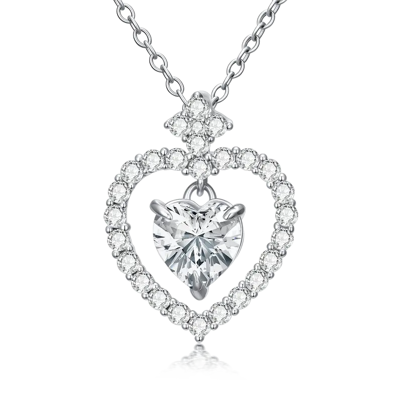 14K White Gold Moissanite Heart Pendant Necklace