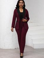 Women's Colorblock Long Sleeve Blazer & Straight Leg Pants Set , Chic Elegant Two-piece Set for Work Office Business, Ladies ...