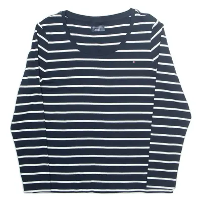 TOMMY HILFIGER Striped Womens T-Shirt Blue Long Sleeve 2XL
