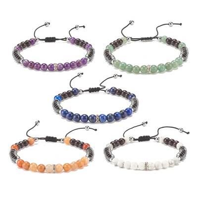 Natural Gemstone & Synthetic Hematite Braided Bead Bracelet for Women