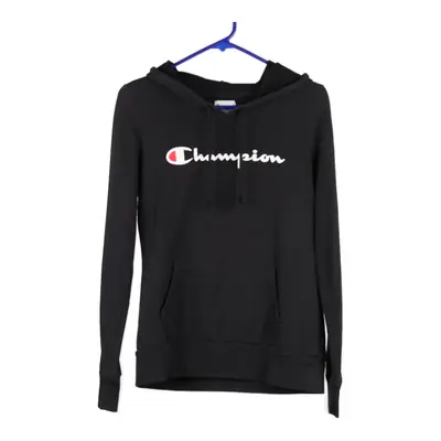 Champion Spellout Hoodie - Small Black Cotton Blend