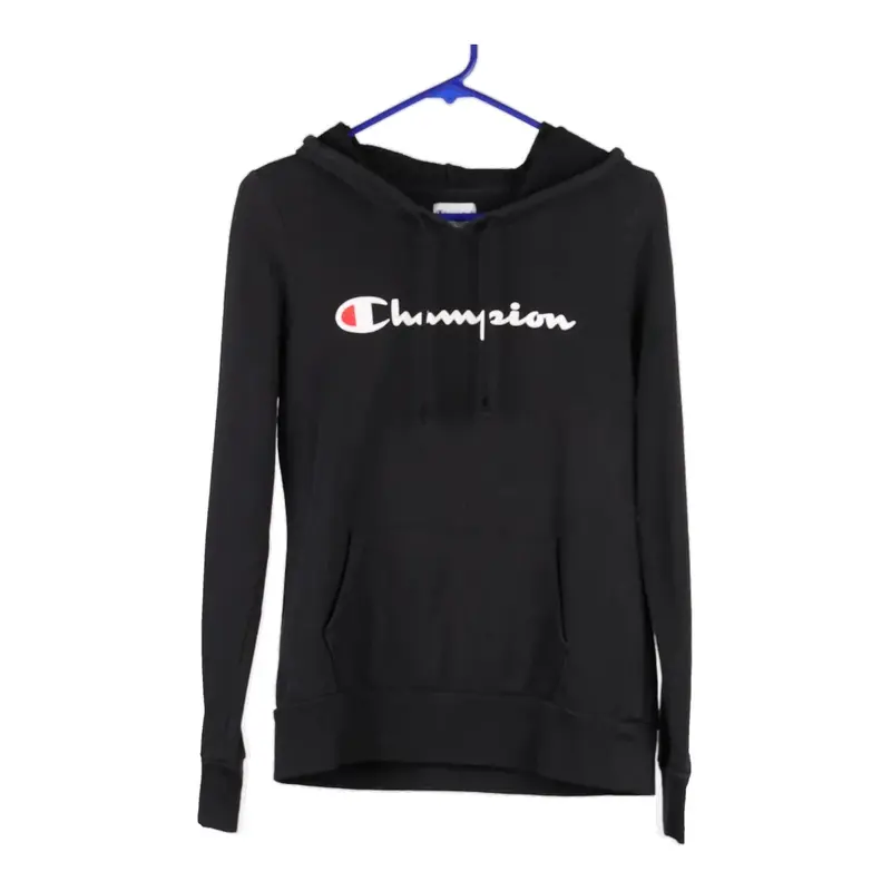 Champion Spellout Hoodie - Small Black Cotton Blend