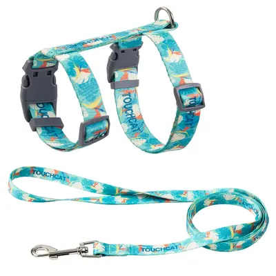 Touchcat® Avery Patterned Fashion Cat Harness & Leash - Blue - Small
