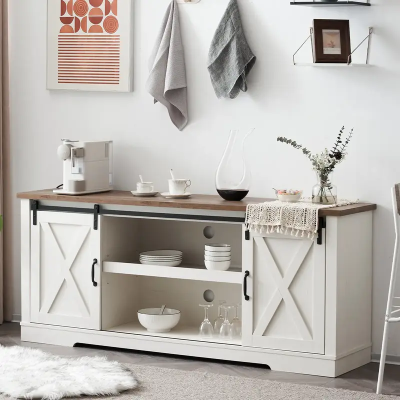 [Restock Sale]VanAcc 66 Farmhouse TV stand for 75 Inches TVs, Entertainment Center with Sliding Barn Door and Adjustable Sh...