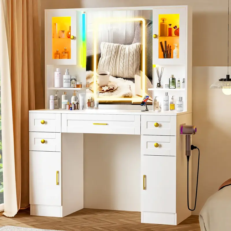 【FallFreshness】[Gift Idea] RIWENGO Makeup Vanity Mirror with Light, Large Women Vanity Desk with Touch Screen Mirror Ligh...