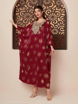 Women's Floral Print Long Sleeve Abaya, Elegant Open Front Long Dress for Daily Wear, Ladies Islamic Clothing for All Seasons