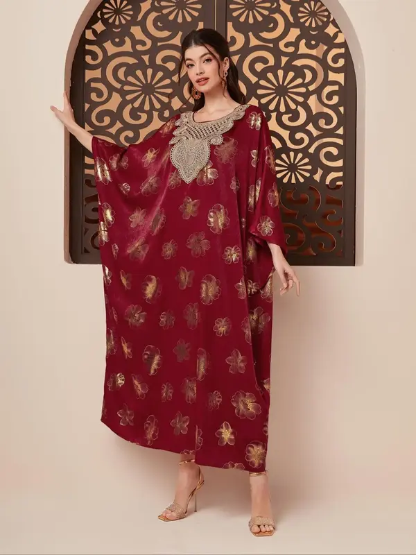 Women's Floral Print Long Sleeve Abaya, Elegant Open Front Long Dress for Daily Wear, Ladies Islamic Clothing for All Seasons