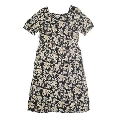 BY J Tea Dress Black Floral Short Sleeve Midi Womens UK 12