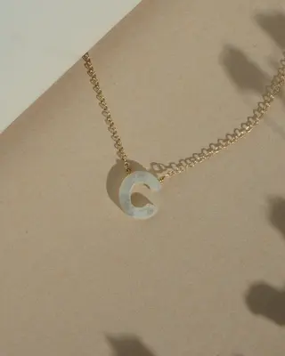 Dawn Initial Necklace | Metal Color: Solid 14K Gold | Style: C