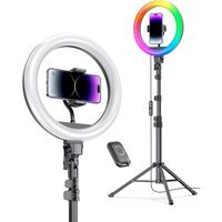 12’’ RGB Selfie Ring Light with 65’’ Tripod & Phone Holder, 10 Dimming Levels with Multiple Colors, Great for Recordi...