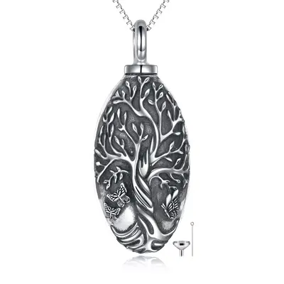 Sterling Silver Butterfly & Tree Of Life Urn Necklace for Ashes