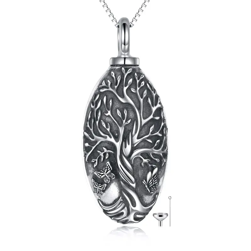 Sterling Silver Butterfly & Tree Of Life Urn Necklace for Ashes