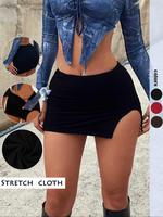 Women's Split Hem Skirt, Fashion Casual Mini Skirt for Party Club Dating, Ladies Bottoms for Fall & Winter, Stretch Skirt