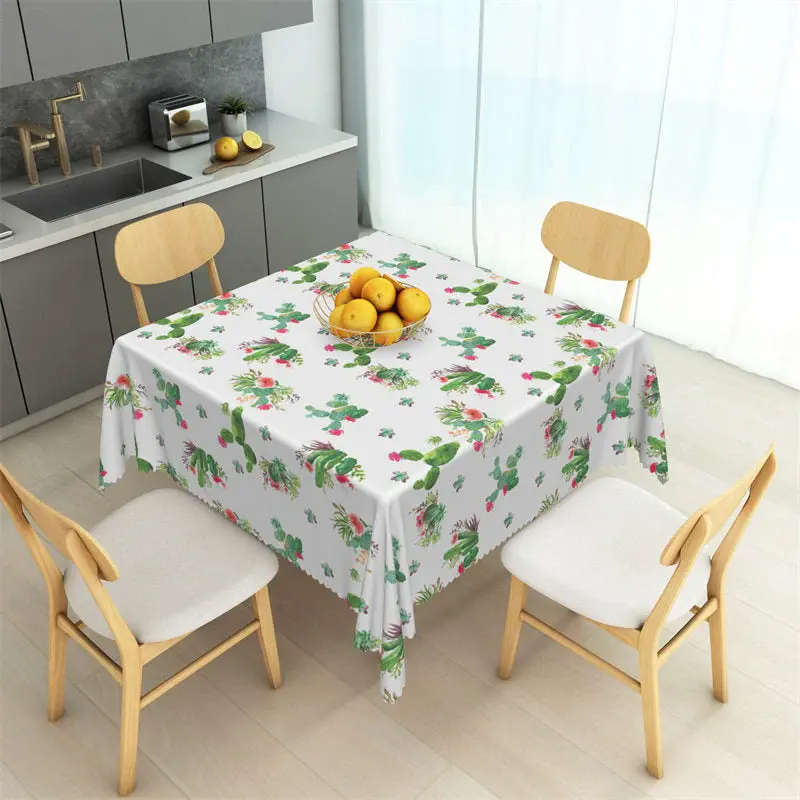 Green Prickly Cactus Floral Repeat Square Tablecloth - Aperturee
