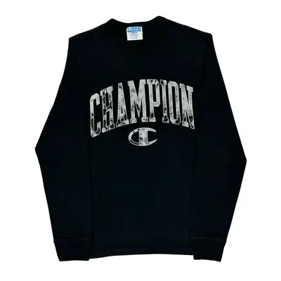 Champion Spellout Long Sleeve T-Shirt - Small Black Cotton