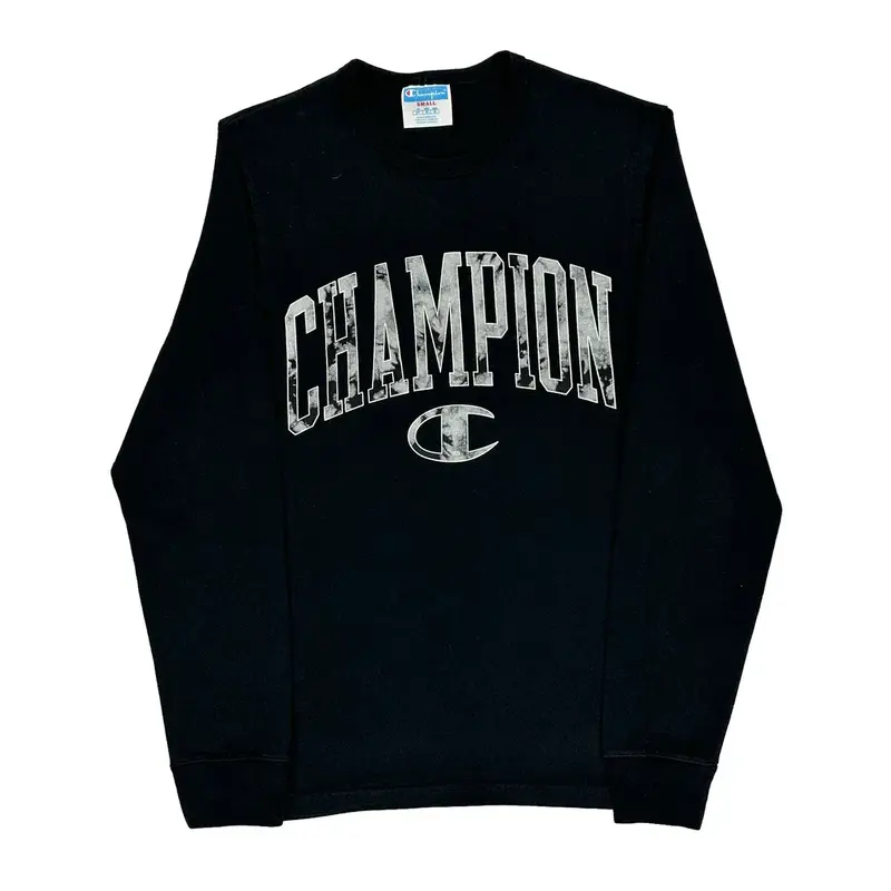 Champion Spellout Long Sleeve T-Shirt - Small Black Cotton
