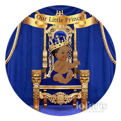 Aperturee Navy Blue Our Little Prince Round Baby Shower Backdrop | Circle Backdrop Baby Shower | Round Baby Shower Backdrop |...