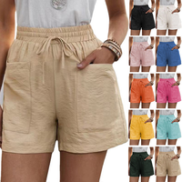 Fashion Women Summer Casual Solid Color Elastic Waist Lace Up Split Shorts Casual Short Pants Beach Outfits Womenswear Bottom...