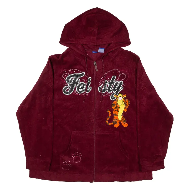 DISNEY Tiger Womens Maroon Hoodie Full Zip XL