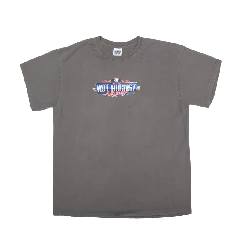 GILDAN Hot August Nights Racing T-Shirt Grey Short Sleeve Mens L