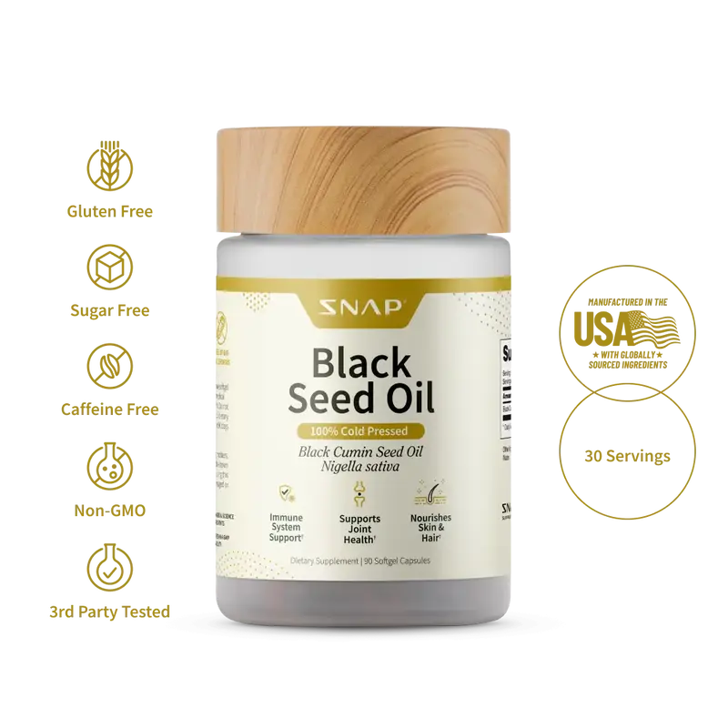 Snap Supplements - Black Seed Oil - Cold Pressed - Natural Supplement Soft Gels Healthcare Fitness