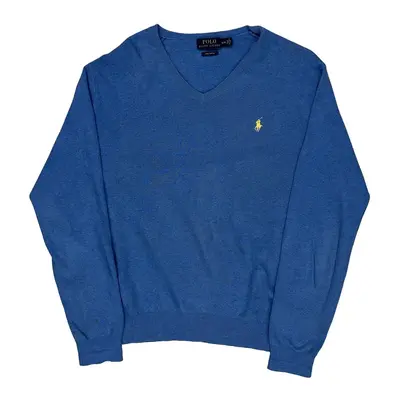 Ralph Lauren V-Neck Jumper - Medium Blue Cotton
