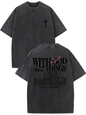 Men's vintage washed cotton T-shirt with the design 'With God all things are possible' from Matthew 26:41, loose fit short-sl...
