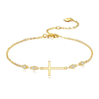 10K Gold Cubic Zirconia Cross Charm Bracelet