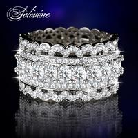 [Sizes small. Buy up.]SOLIVINE 5CT Cocktail Statement Band  – 925 Silver Ring , Sparkling 5A CZ Cluster Setting, Scalloped ...