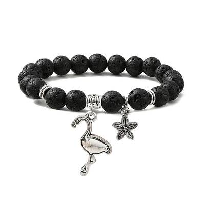 Natural Lava Rock Round Beaded Stretch Bracelets