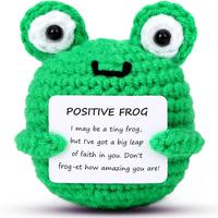 Cute Frog Design Crochet Animal, 1 Count Mini Funny Positive Frog Emotional Crochet Doll with Positive Card, Encouragement Fu...