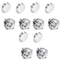 non-porous magnetic earrings, men's and women's shiny round cubic zirconium diamond earrings, no piercing ears, anti-allergic...