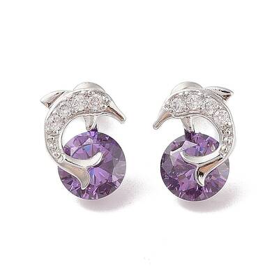 Rack Plating Brass Micro Pave Cubic Zirconia Stud Earrings