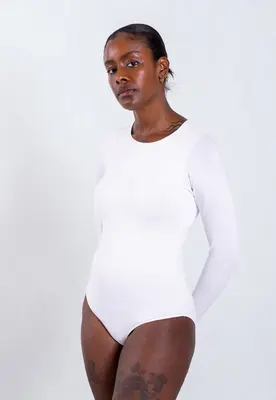 Organic Cotton Long Sleeve Crew Bodysuit, White | Size: L