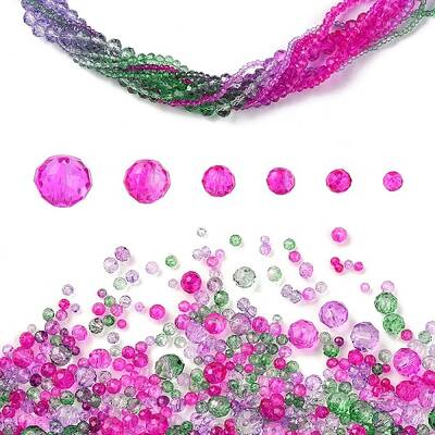 6 Styles Gradient Color Transparent Painted Glass Beads Strands