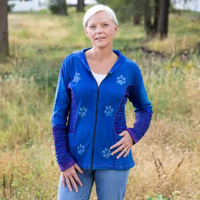 Blue & Purple Stonewashed Paw Print Hooded Jacket | Fair Trade - 2X