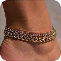 FREEKISS Ankle Bracelets For Women Waterproof Chunky Cuban Link Chain Ankle Bracelet Trendy Large Layer Anklet Set Jewelry Gi...