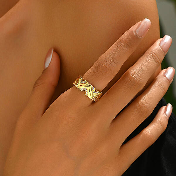 Brass Micro Pave Clear Cubic Zirconia Finger Rings for Women