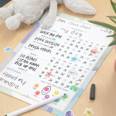 Flexible Stick Weekly Chore Chart and Emotion Tracker for Kids - For Any Flat Surface