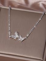 Elegant Butterfly Detail Rhinestone Decor Chain Necklace for Gift, Fashion All-match Accessory, Trendy Accessories for Party ...
