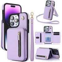 Crossbody Wallet Case for iPhone 16 15 14 13 12 11 Pro Max, Flip Kickstand Case with RFID Blocking Card Slots Holder, Zipper ...