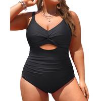 Plus Size One Piece Swimsuits - Women Tummy Control Cutout Bathing Suit Cross Front Swimwear