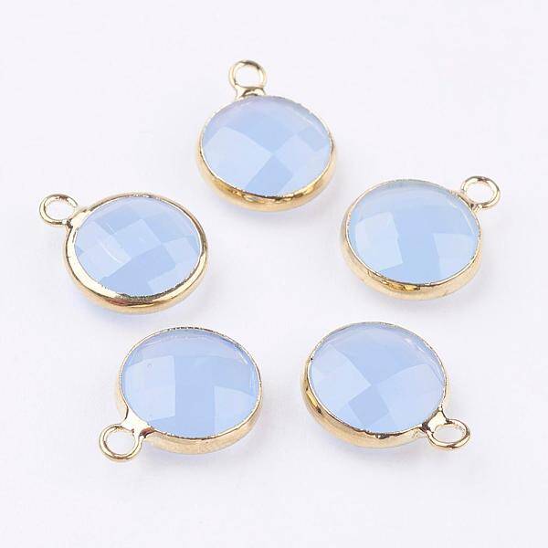 Golden Tone Brass Glass Flat Round Charms