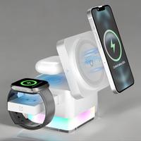 15W Wireless Charger, 3-in-1 Foldable Magnetic Wireless Charging Station, Phone Holder for Charging with Night Light, Compati...