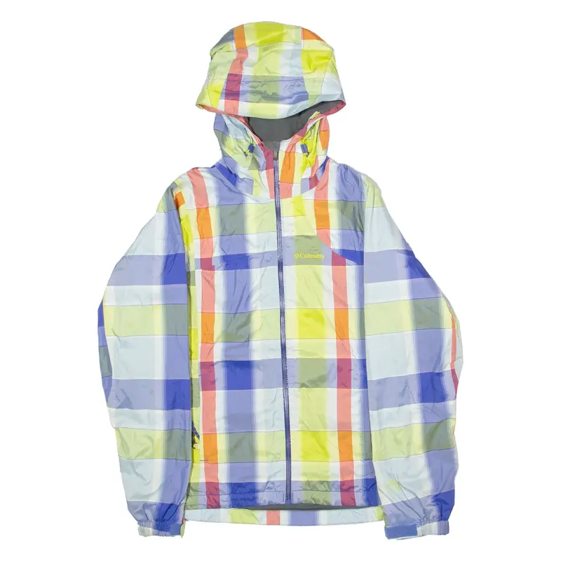 COLUMBIA Mens Rain Jacket Blue Hooded Plaid S